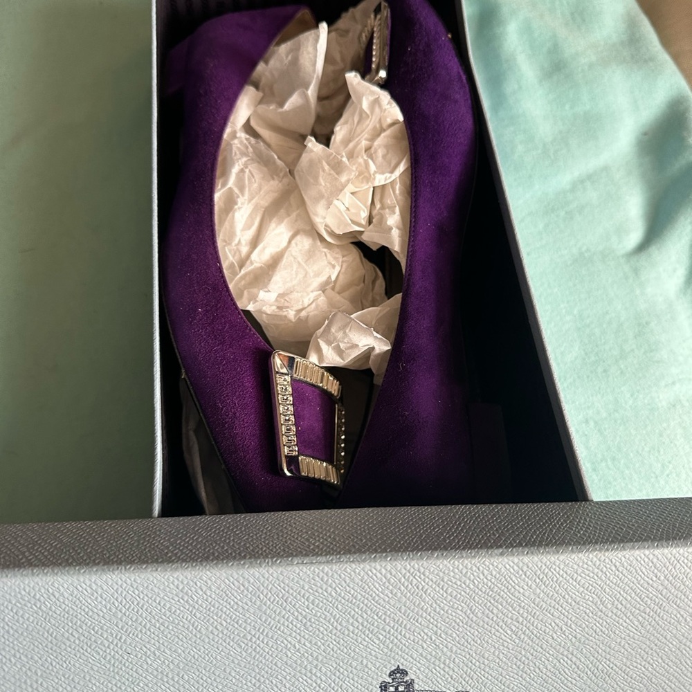 Prada Women's Purple Flats with Silver Buckle - Picture 2 of 9